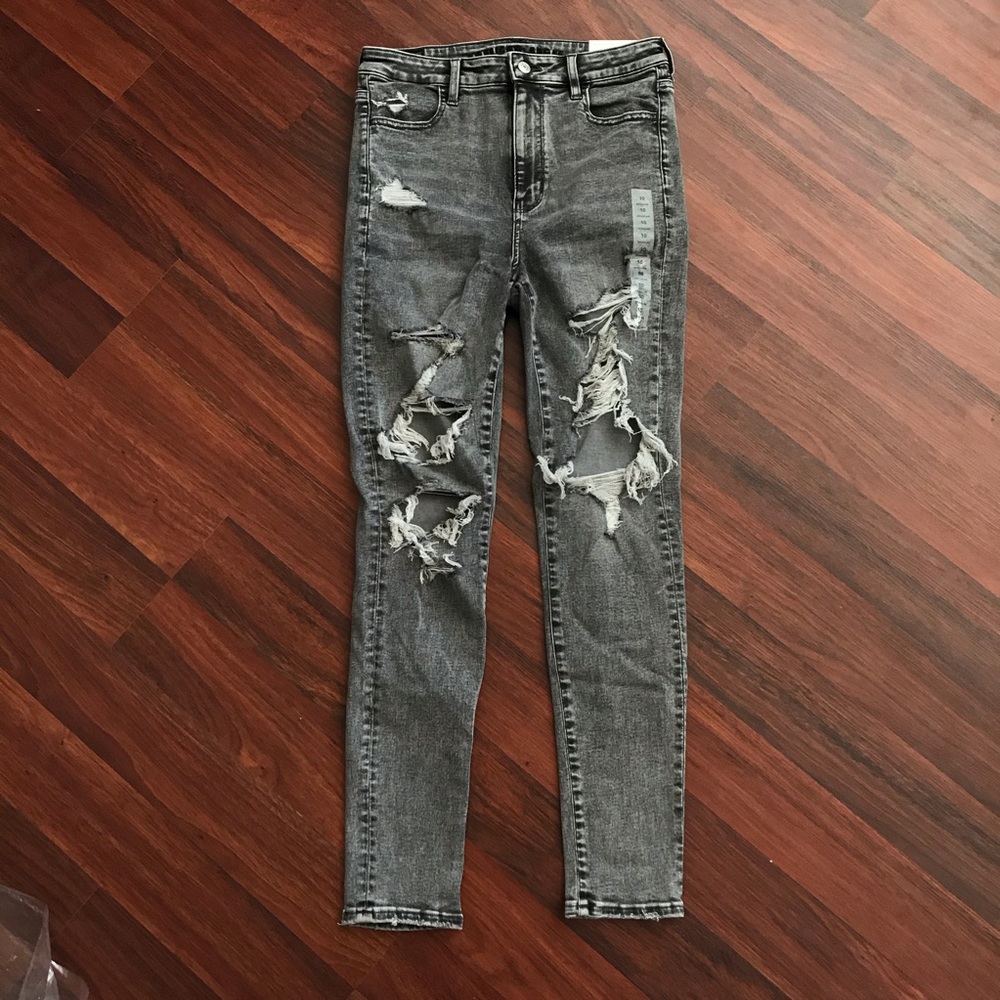 NEW high waisted gray ripped AE jeans
